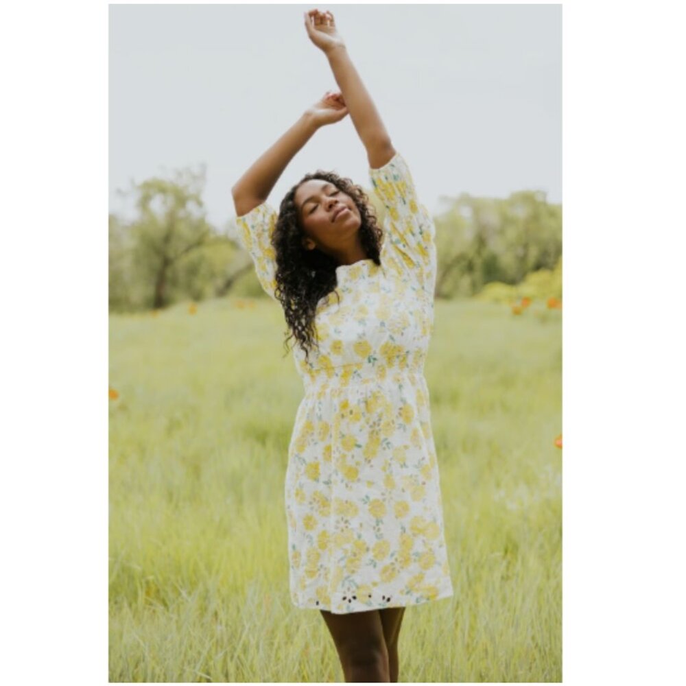 NWT Roolee Salt  Noble Grove Floral Eyelet Dress White Yellow Women's XL Spring